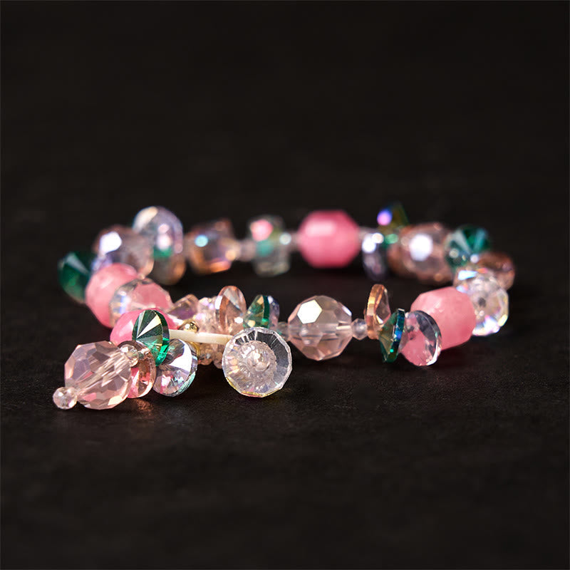 Wear FengShui Pink Crystal Green Crystal White Crystal Flower Warmth Bracelet
