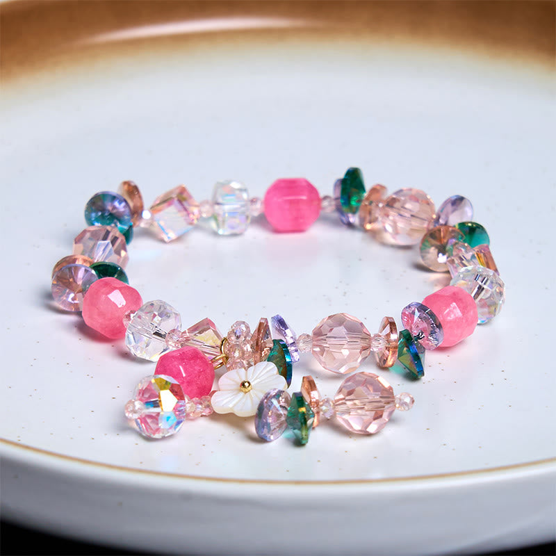 Wear FengShui Pink Crystal Green Crystal White Crystal Flower Warmth Bracelet