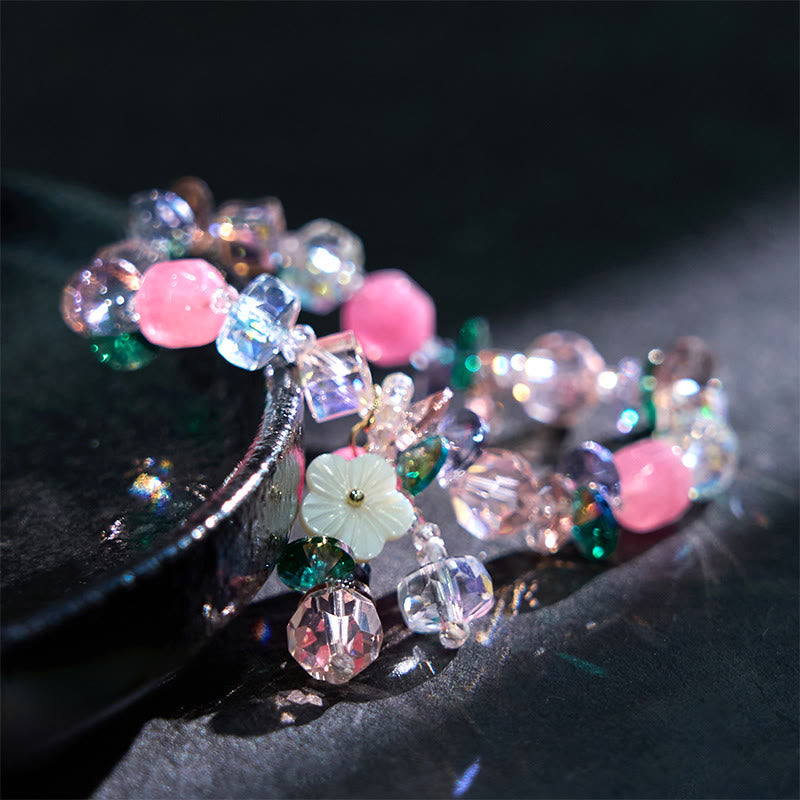 Wear FengShui Pink Crystal Green Crystal White Crystal Flower Warmth Bracelet
