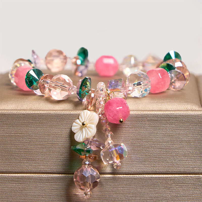 Wear FengShui Pink Crystal Green Crystal White Crystal Flower Warmth Bracelet
