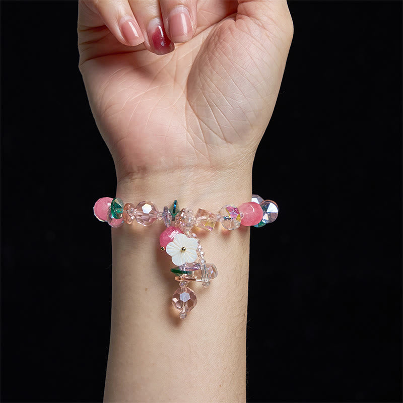 Wear FengShui Pink Crystal Green Crystal White Crystal Flower Warmth Bracelet