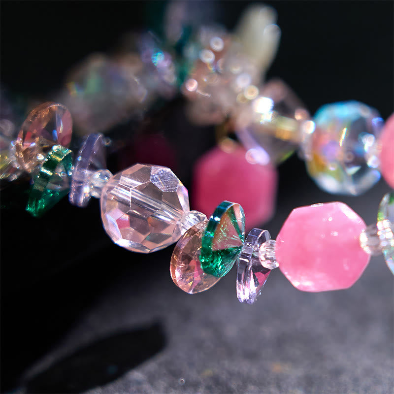 Wear FengShui Pink Crystal Green Crystal White Crystal Flower Warmth Bracelet