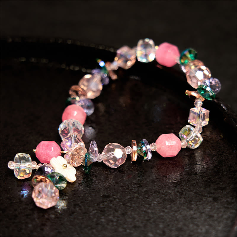 Wear FengShui Pink Crystal Green Crystal White Crystal Flower Warmth Bracelet