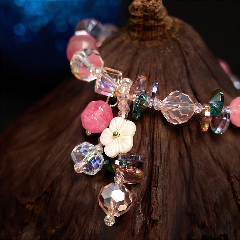 Wear FengShui Pink Crystal Green Crystal White Crystal Flower Warmth Bracelet