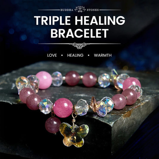 Wear FengShui Strawberry Quartz White Crystal Pink Crystal Butterfly Love Bracelet
