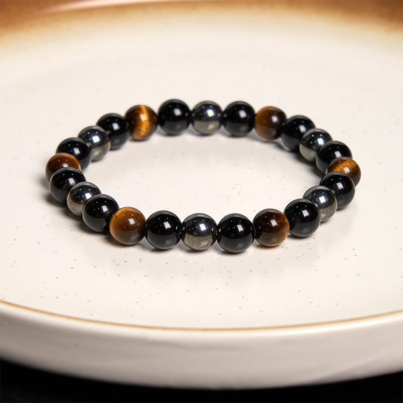 Wear FengShui Natural Tiger's Eye Obsidian Hematite Positive Powerful Bracelet
