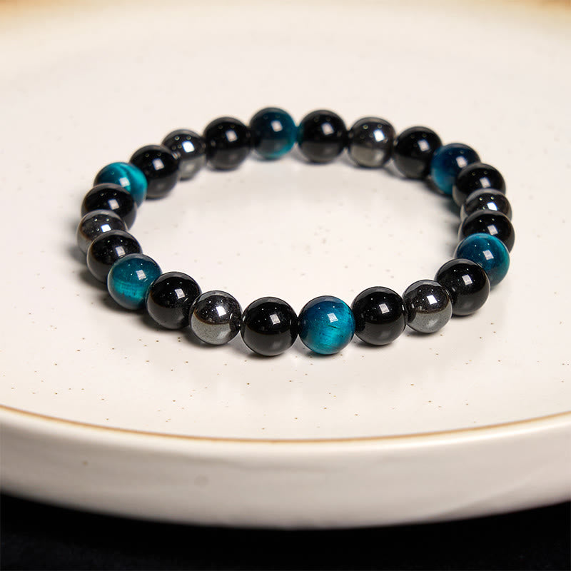 Wear FengShui Natural Tiger's Eye Obsidian Hematite Positive Powerful Bracelet