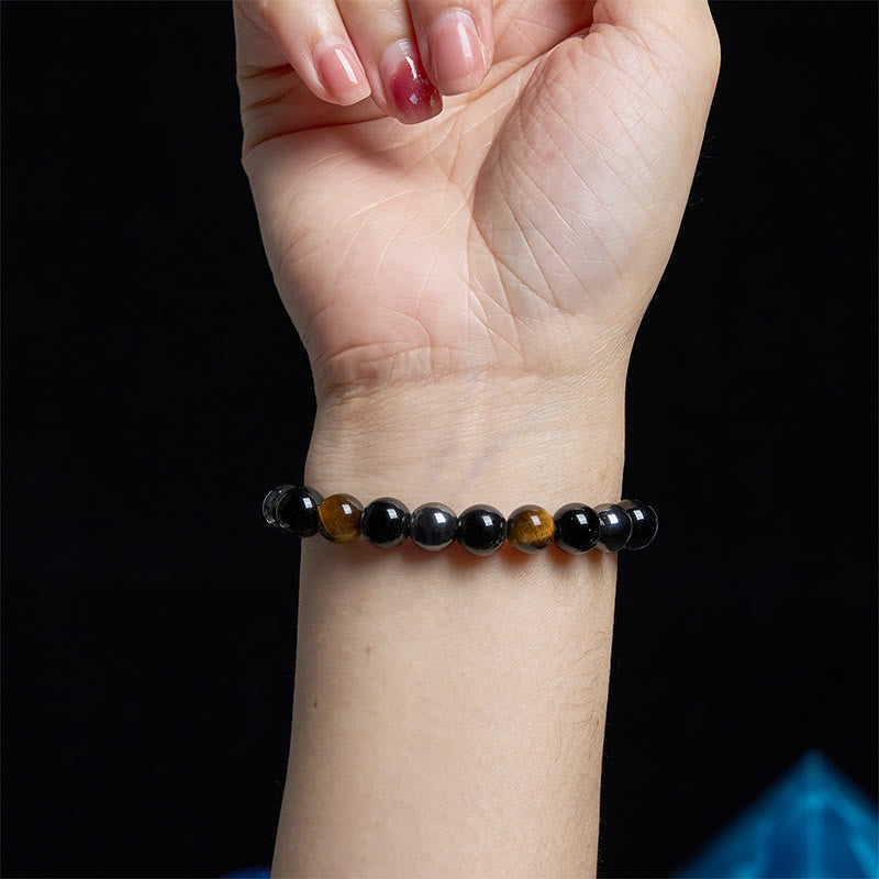 Wear FengShui Natural Tiger's Eye Obsidian Hematite Positive Powerful Bracelet