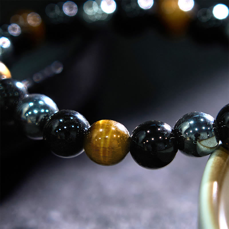 Wear FengShui Natural Tiger's Eye Obsidian Hematite Positive Powerful Bracelet