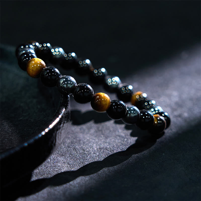 Wear FengShui Natural Tiger's Eye Obsidian Hematite Positive Powerful Bracelet