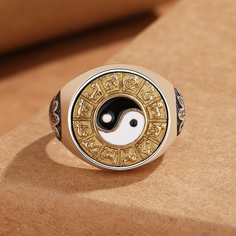 Wear FengShui Yin Yang Chinese Zodiac Copper Wealth Adjustable Ring