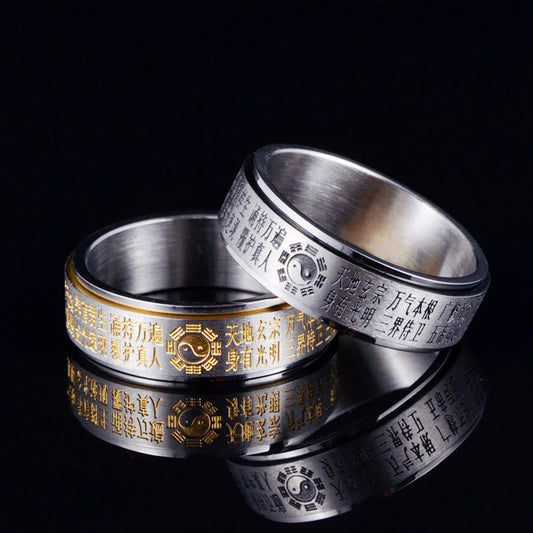 Wear FengShui Bagua Yin Yang Chinese Characters Titanium Steel Balance Rotatable Ring