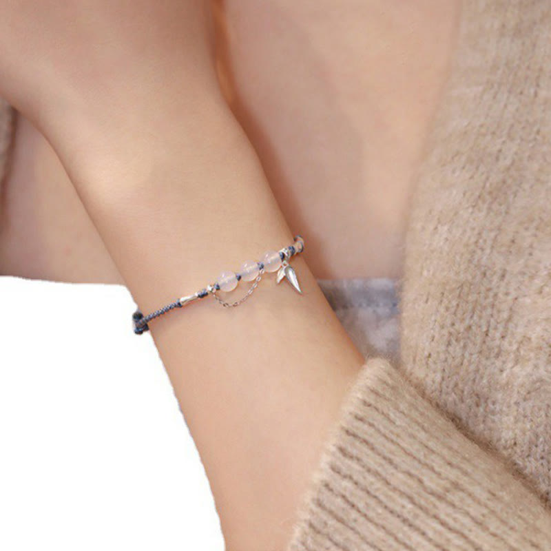 Wear FengShui 925 Sterling Silver Bamboo Leaves Hetian Jade Chalcedony Beads Blessing Braided Bracelet