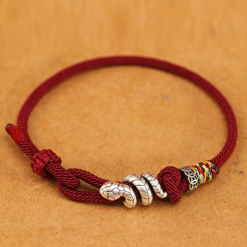 Wear FengShui Red String 925 Sterling Silver Year of the Snake Coin Ring Snake Luck Bracelet