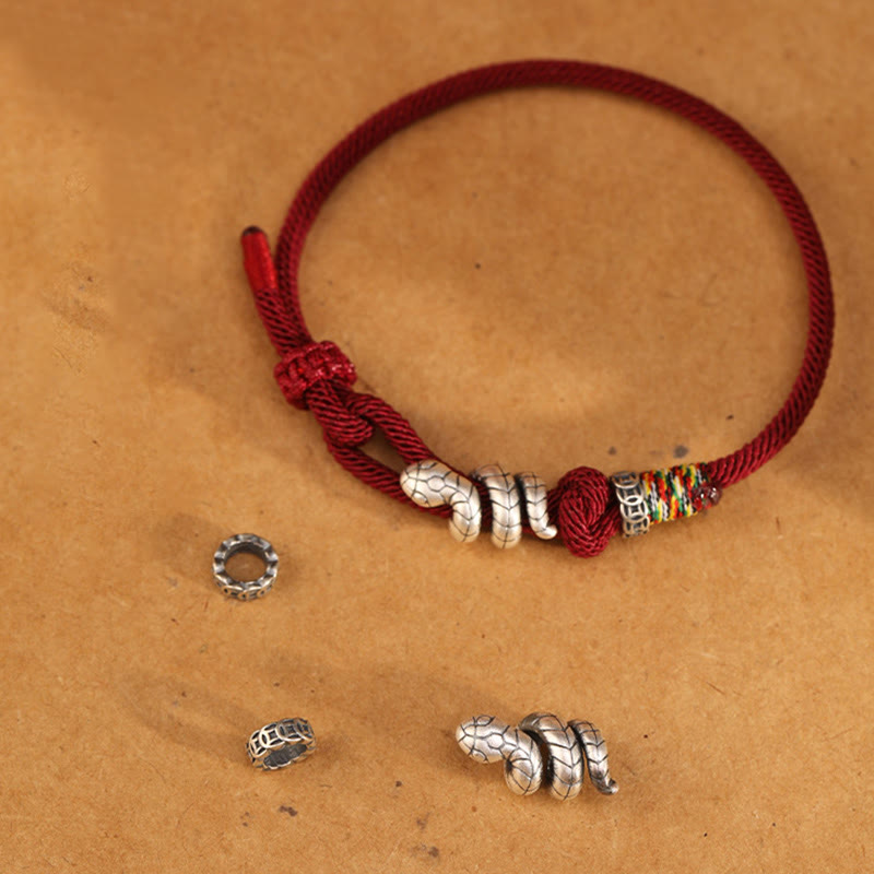 Wear FengShui Red String 925 Sterling Silver Year of the Snake Coin Ring Snake Luck Bracelet