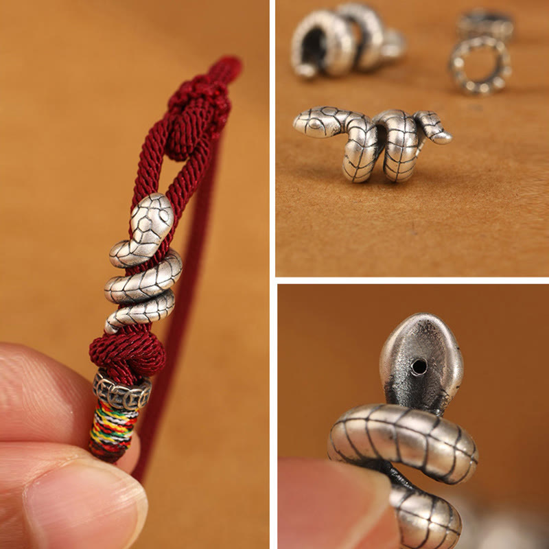 Wear FengShui Red String 925 Sterling Silver Year of the Snake Coin Ring Snake Luck Bracelet