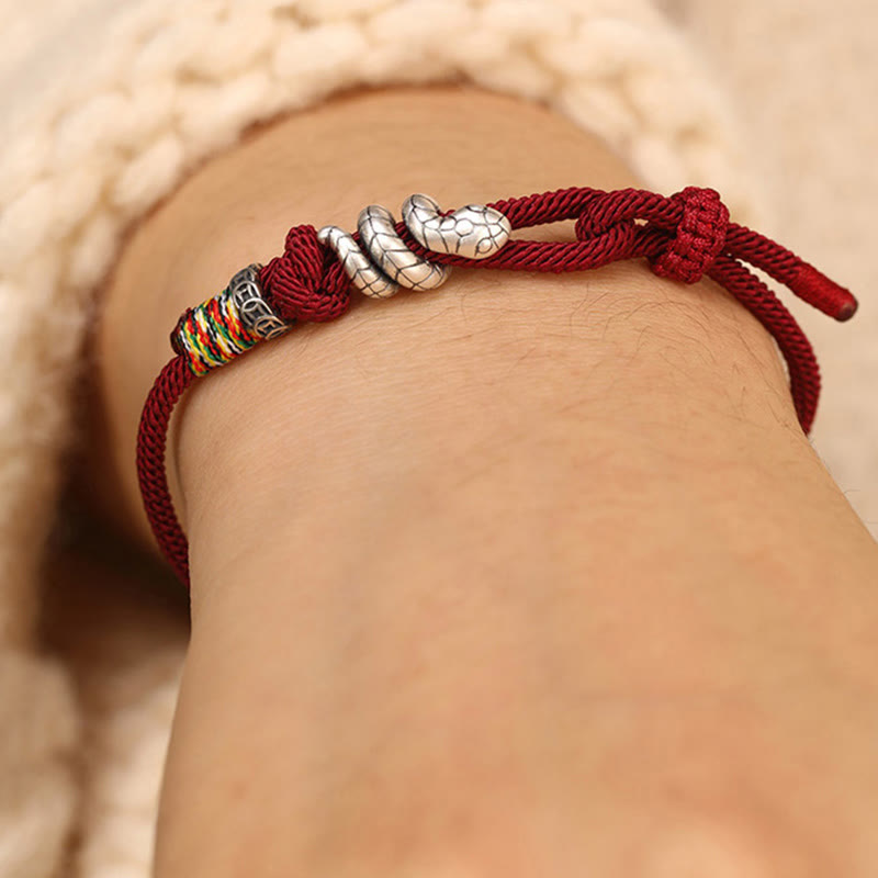 Wear FengShui Red String 925 Sterling Silver Year of the Snake Coin Ring Snake Luck Bracelet