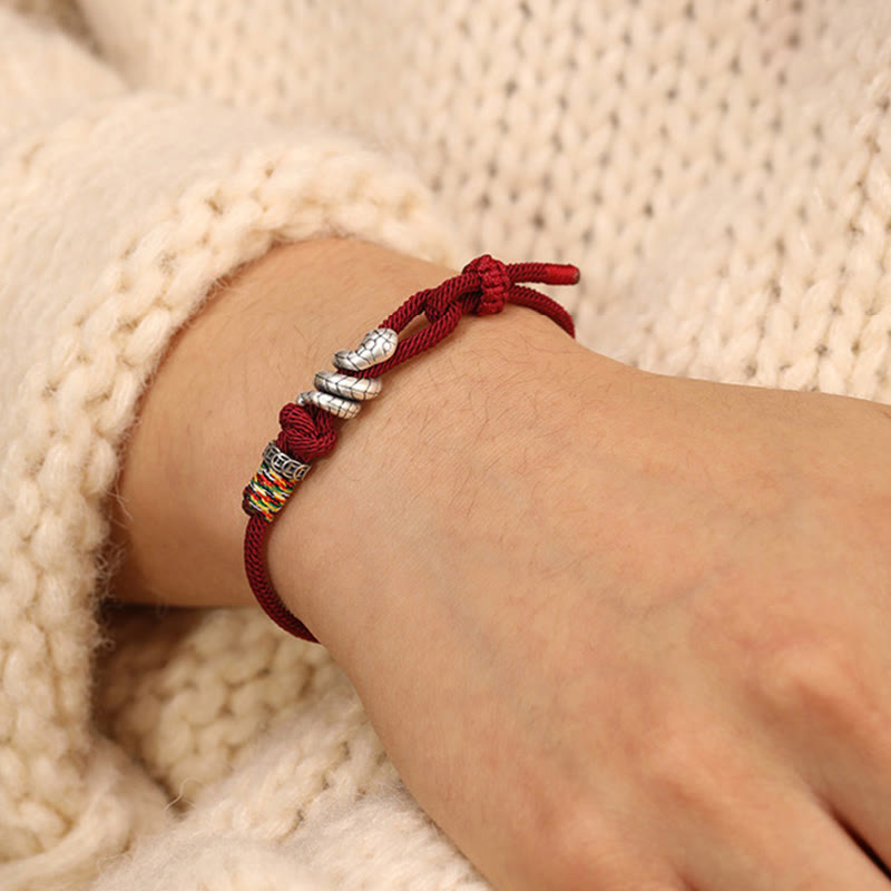 Wear FengShui Red String 925 Sterling Silver Year of the Snake Coin Ring Snake Luck Bracelet