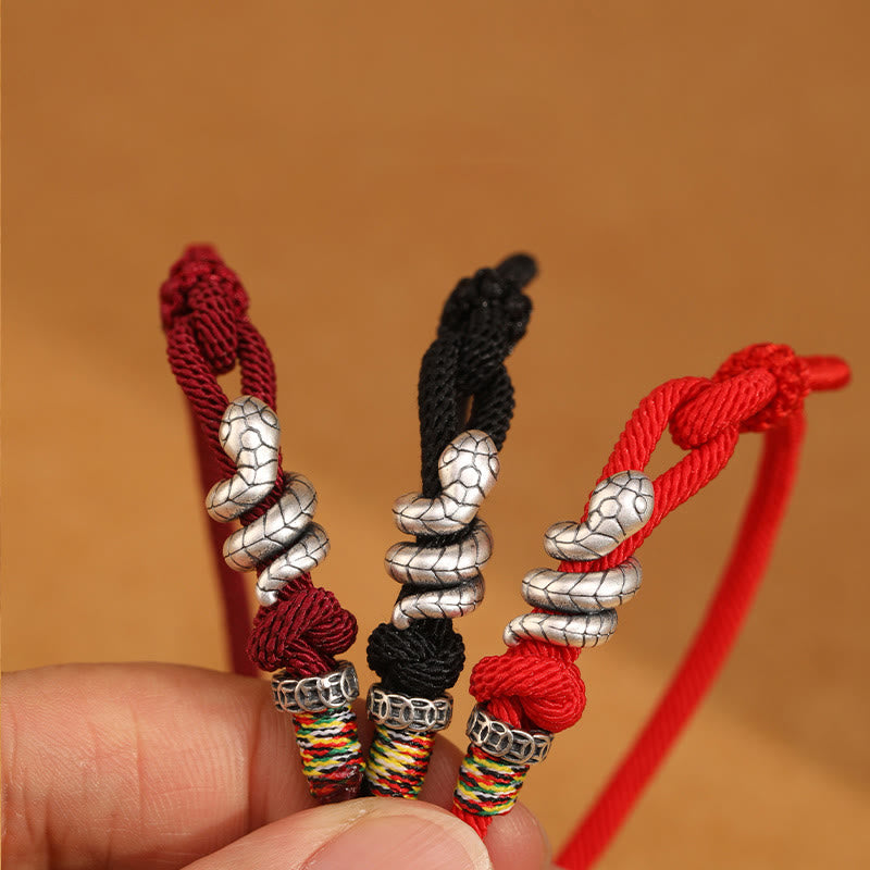 Wear FengShui Red String 925 Sterling Silver Year of the Snake Coin Ring Snake Luck Bracelet