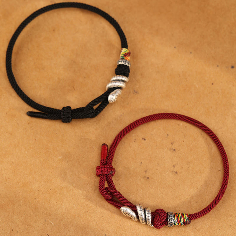 Wear FengShui Red String 925 Sterling Silver Year of the Snake Coin Ring Snake Luck Bracelet