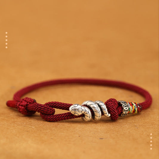 Wear FengShui Red String 925 Sterling Silver Year of the Snake Coin Ring Snake Luck Bracelet