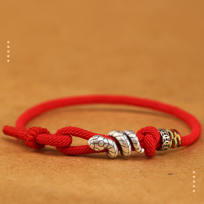 Wear FengShui Red String 925 Sterling Silver Year of the Snake Coin Ring Snake Luck Bracelet