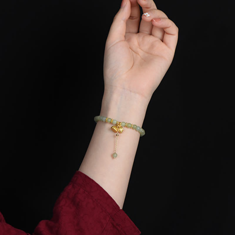 Wear FengShui Natural Hetian Jade Lotus Luck Bracelet