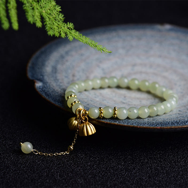 Wear FengShui Natural Hetian Jade Lotus Luck Bracelet