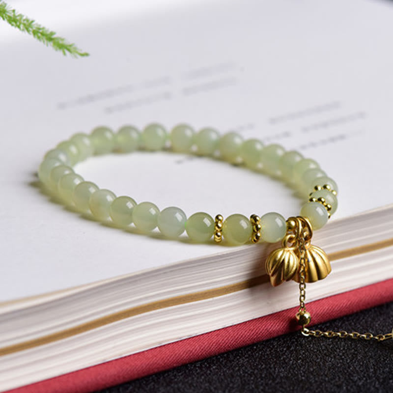 Wear FengShui Natural Hetian Jade Lotus Luck Bracelet