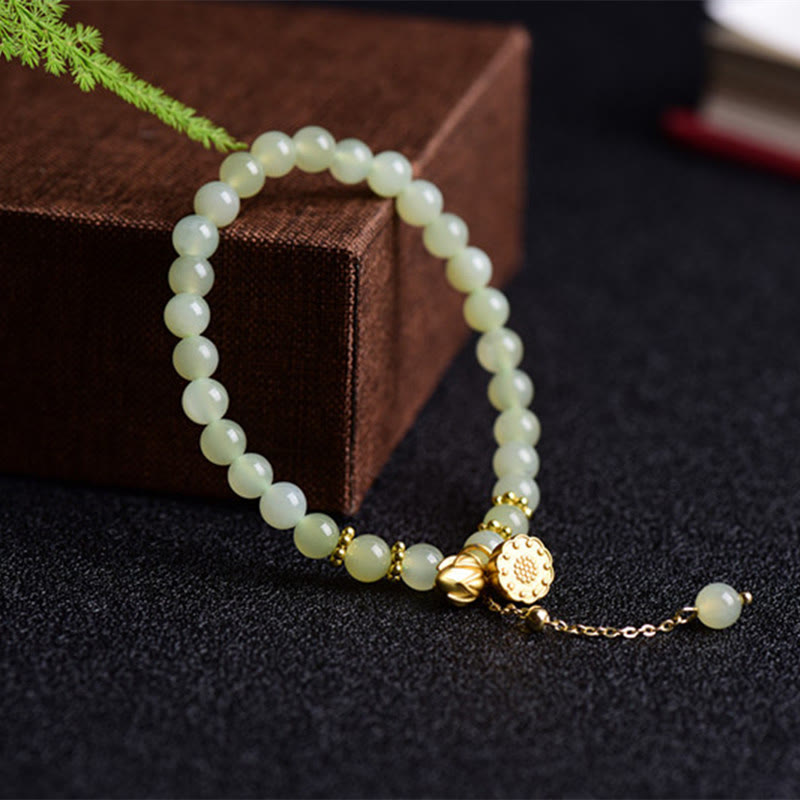 Wear FengShui Natural Hetian Jade Lotus Luck Bracelet