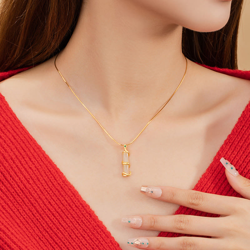 Wear FengShui Hetian Jade 925 Sterling Silver Year of the Snake Bamboo Growth Necklace Pendant