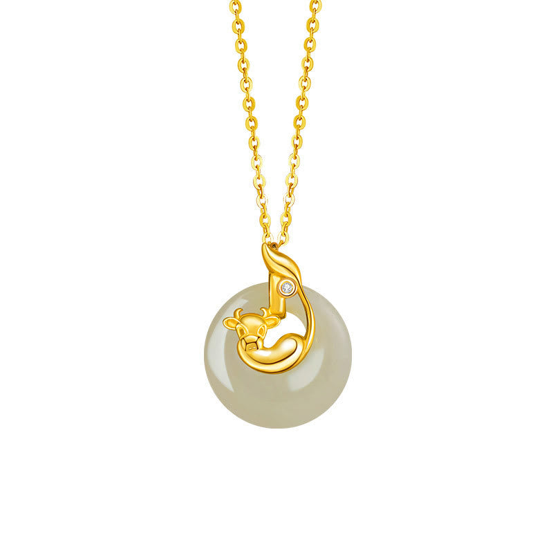 Wear FengShui Chinese Zodiac Hetian Jade 925 Sterling Silver Abundance Necklace Pendant