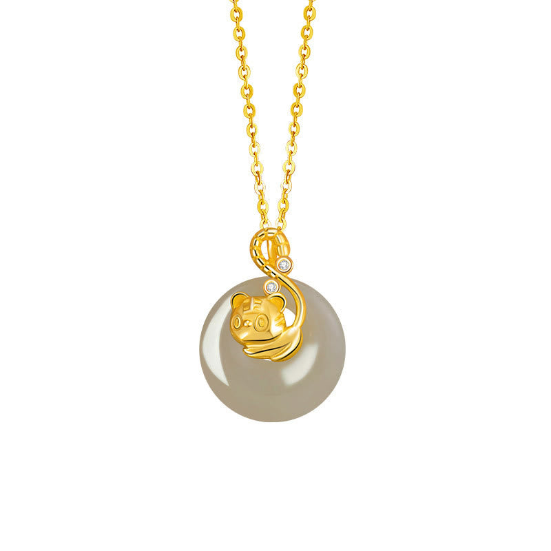 Wear FengShui Chinese Zodiac Hetian Jade 925 Sterling Silver Abundance Necklace Pendant