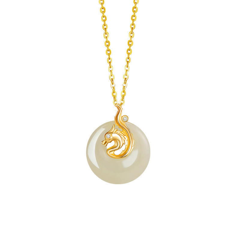 Wear FengShui Chinese Zodiac Hetian Jade 925 Sterling Silver Abundance Necklace Pendant