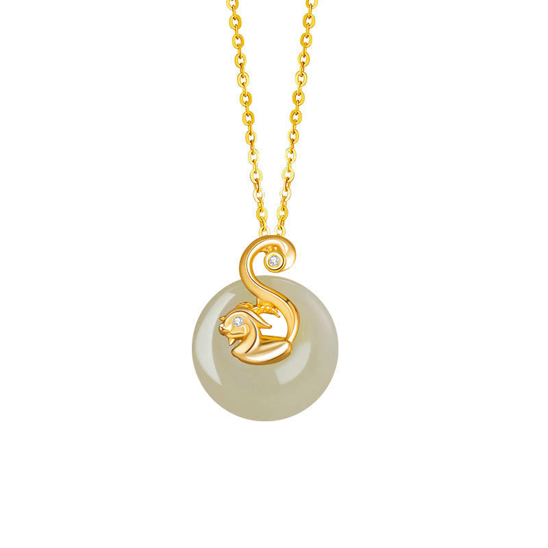 Wear FengShui Chinese Zodiac Hetian Jade 925 Sterling Silver Abundance Necklace Pendant