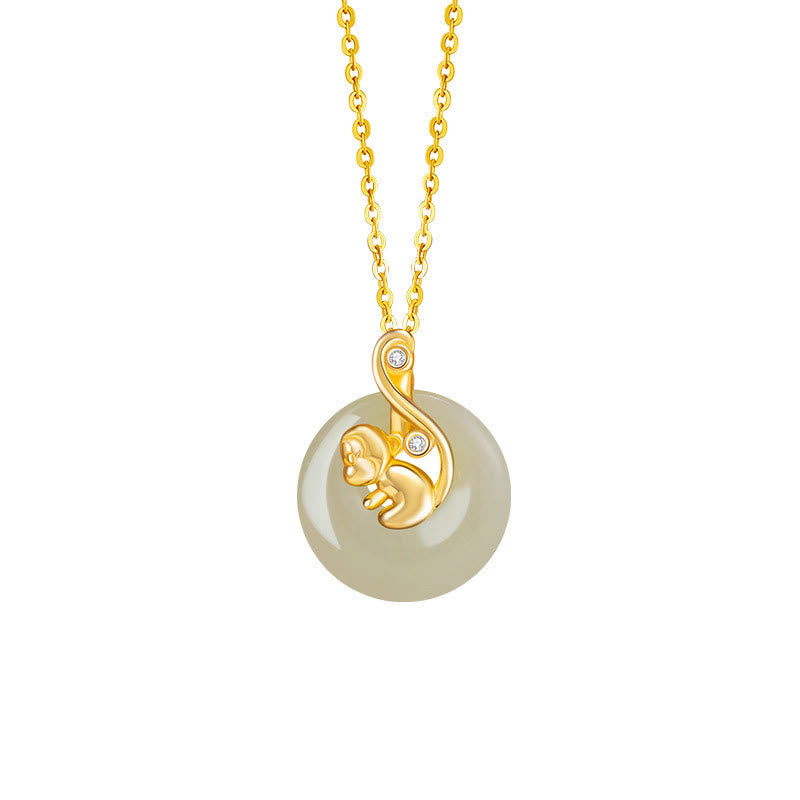 Wear FengShui Chinese Zodiac Hetian Jade 925 Sterling Silver Abundance Necklace Pendant