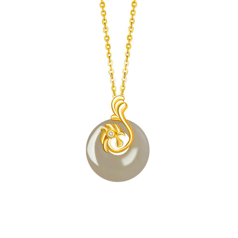 Wear FengShui Chinese Zodiac Hetian Jade 925 Sterling Silver Abundance Necklace Pendant