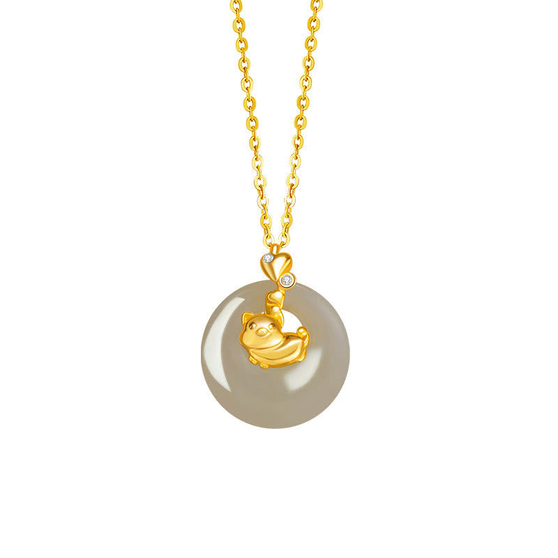 Wear FengShui Chinese Zodiac Hetian Jade 925 Sterling Silver Abundance Necklace Pendant