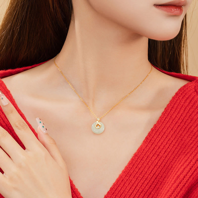 Wear FengShui Chinese Zodiac Hetian Jade 925 Sterling Silver Abundance Necklace Pendant