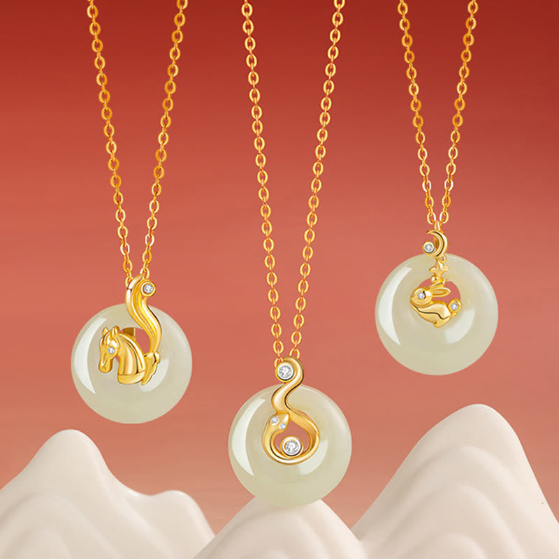 Wear FengShui Chinese Zodiac Hetian Jade 925 Sterling Silver Abundance Necklace Pendant