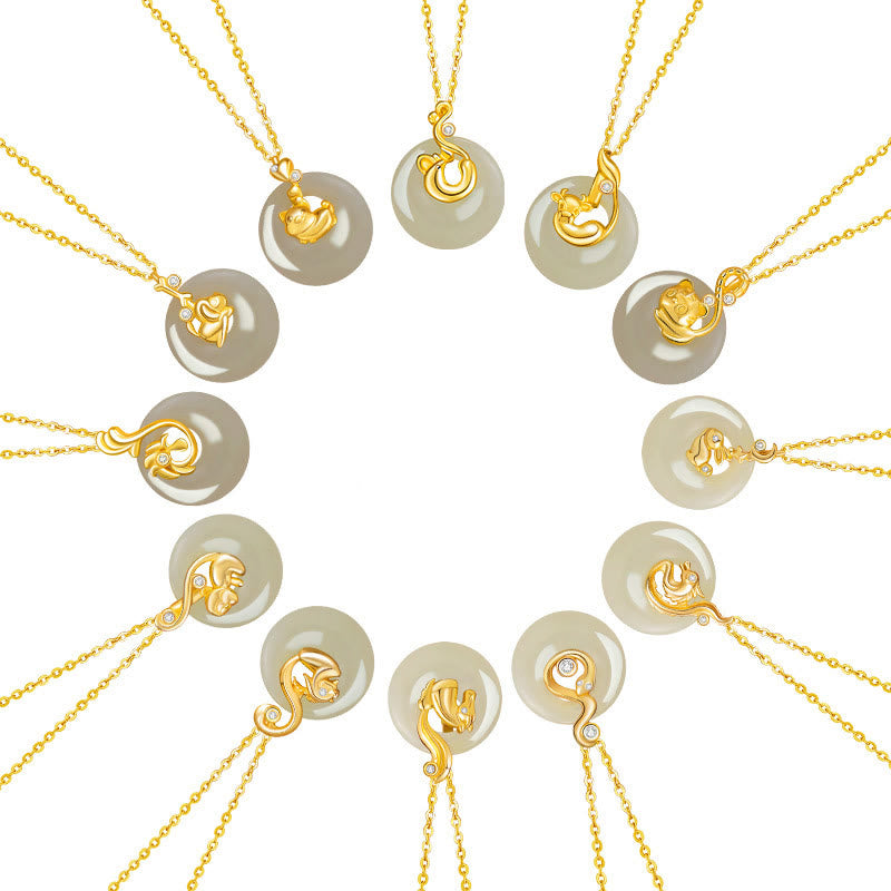 Wear FengShui Chinese Zodiac Hetian Jade 925 Sterling Silver Abundance Necklace Pendant