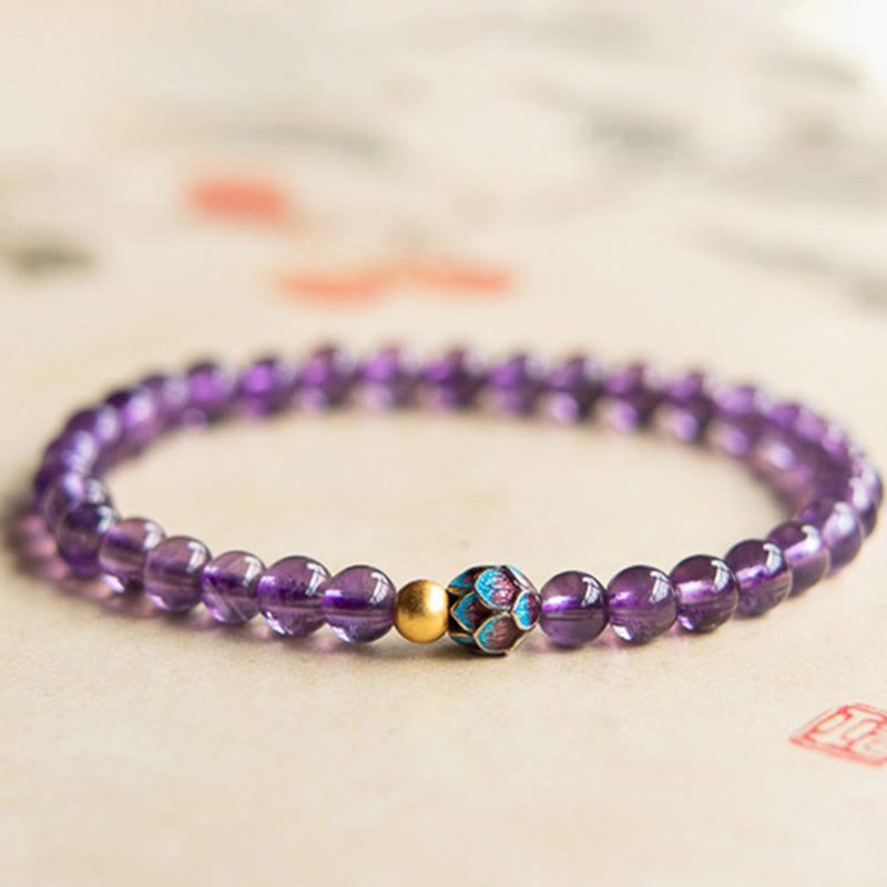 Wear FengShui Natural Amethyst Lotus Spiritual Awareness Bracelet