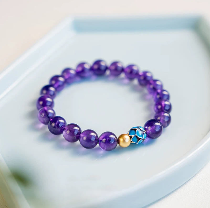 Wear FengShui Natural Amethyst Lotus Spiritual Awareness Bracelet