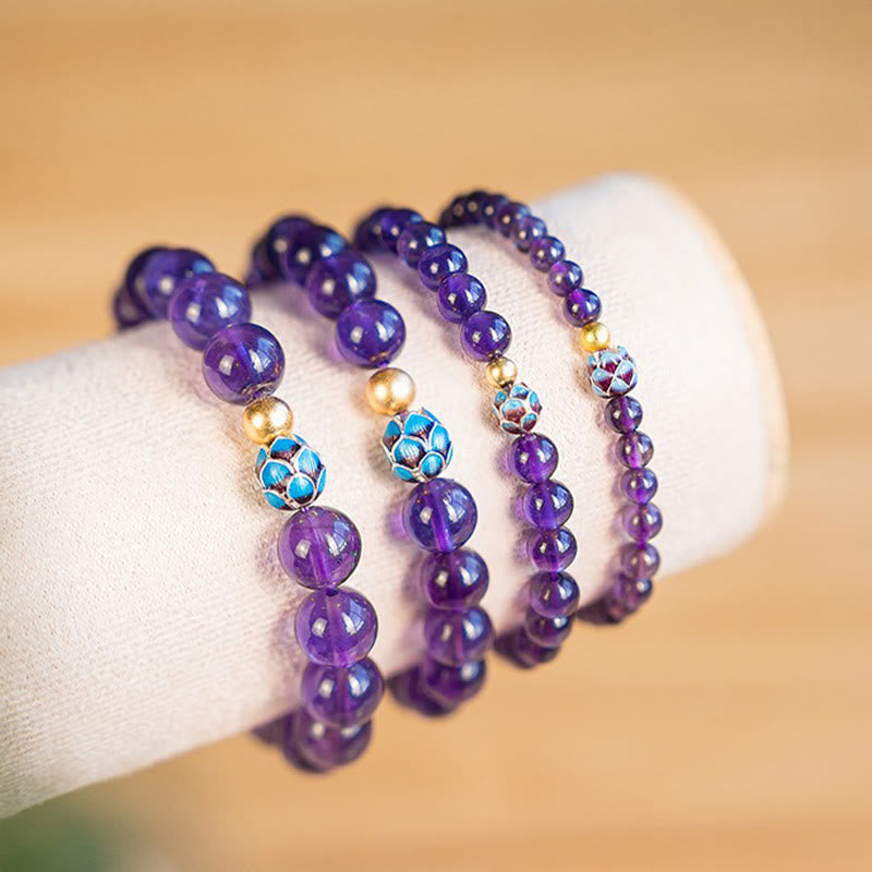 Wear FengShui Natural Amethyst Lotus Spiritual Awareness Bracelet