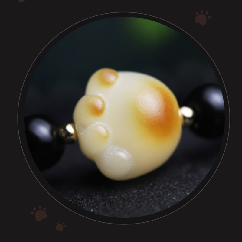 Wear FengShui Black Obsidian Cat Paw Bodhi Seed Lucky Fortune Charm Purification Bracelet