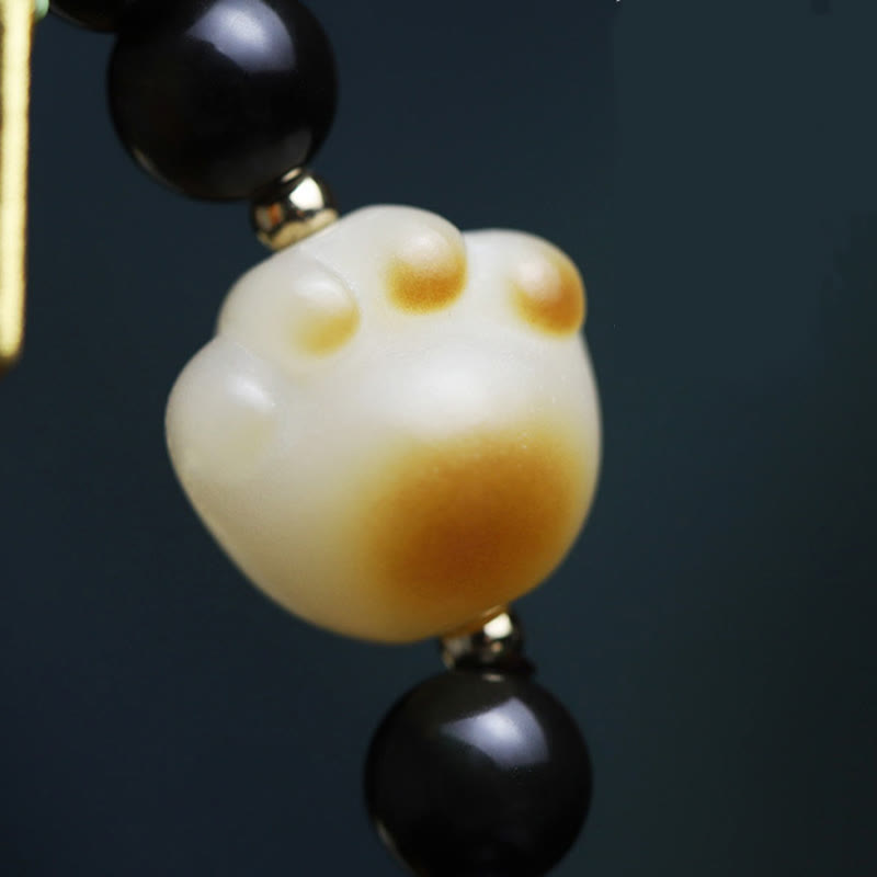 Wear FengShui Black Obsidian Cat Paw Bodhi Seed Lucky Fortune Charm Purification Bracelet