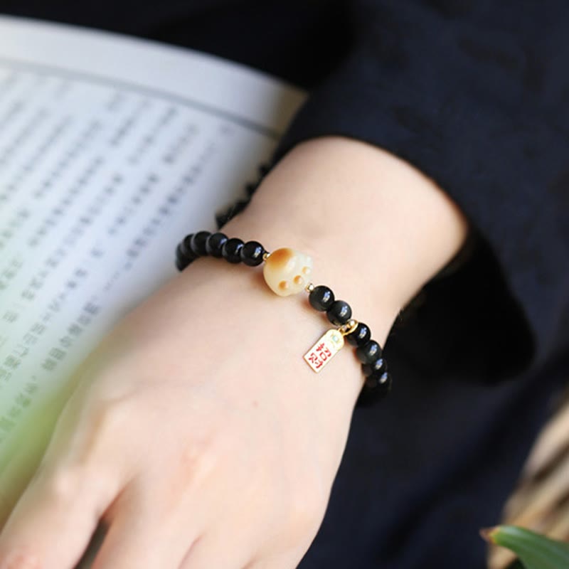 Wear FengShui Black Obsidian Cat Paw Bodhi Seed Lucky Fortune Charm Purification Bracelet
