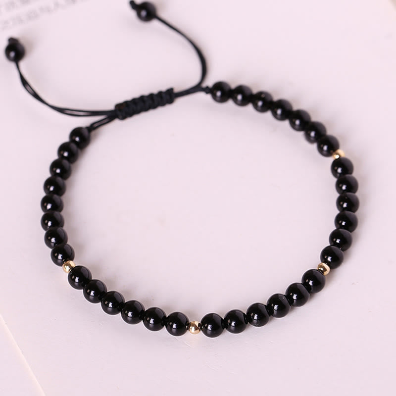 Wear FengShui Small Black Obsidian Beads Fulfillment Rope Bracelet