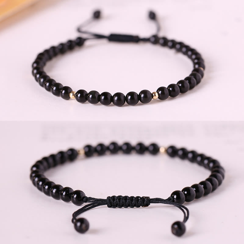 Wear FengShui Small Black Obsidian Beads Fulfillment Rope Bracelet