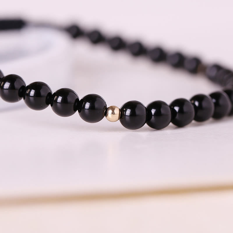 Wear FengShui Small Black Obsidian Beads Fulfillment Rope Bracelet
